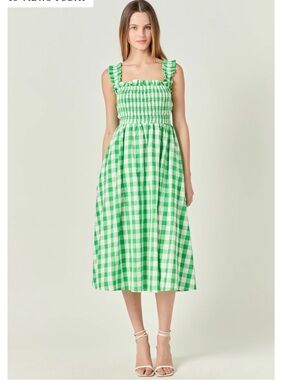 English Factory Check Print Smocked Dress